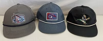 Lot Of (3) Burlebo Logo Duck Hunting Rope Cap Hats Snapback  Adjustable Vintage • $45