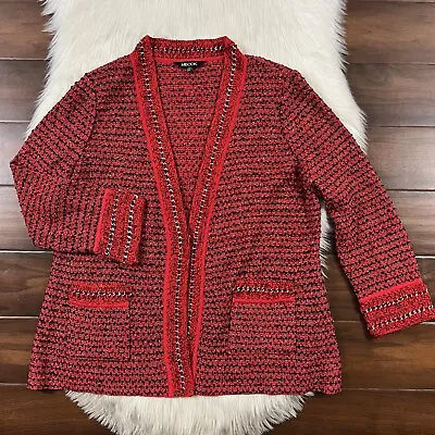 Misook Women's Size Petite Medium PM Red Boucle Chain Detail Cardigan Sweater • $41.95