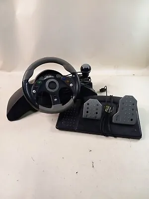 Xbox 360 Mad Catz MC2 Black Racing Steering Wheel And Pedals • $100
