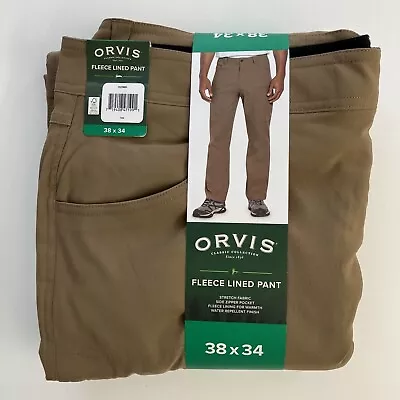 Orvis Men Fleece Lined Pants Tan Brown Size 38x34 • $18.87