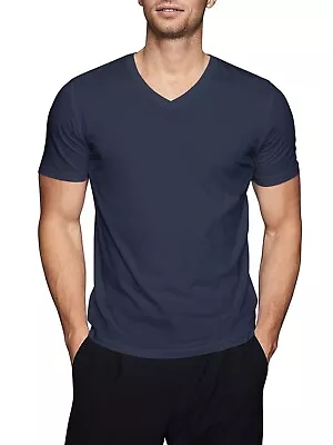 Mens V Neck T Shirt Short Sleeve Slim Fit Casual Plain Tee Top Soft Cotton • $7.99