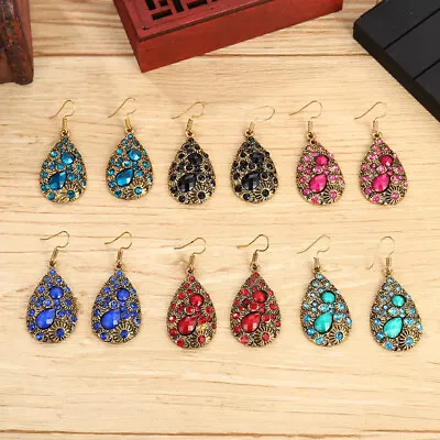 $1.99 • Buy Vintage Teardrop Earrings With Colorful Gemstone Accents Retro Sparkling Jewelry