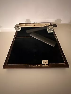 Antique Mahogany Wood Velvet Traveling Portable Writing Lap Desk • $99.99