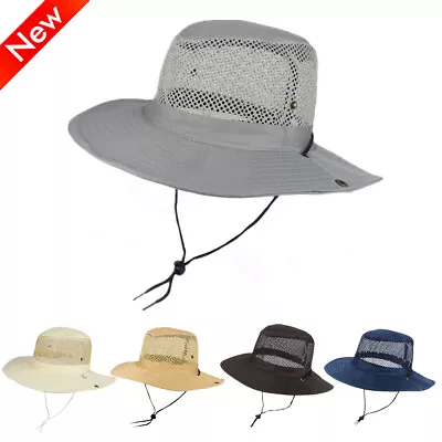 Mens Outdoor Sun Hat Bucket Safari Bush Boonie Hiking Fishing Mesh Cap Wide Brim • £3.45