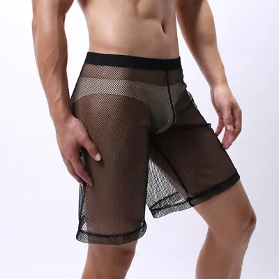 Mens Sheer Low Waist Mesh Fish Net Underwear Boxer Lingerie Shorts Club Party • $13.94