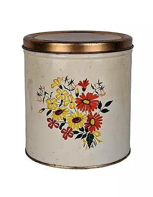 Vintage Decoware Metal Floral Canister Copper Colored Lid And Bottom  • $14.99