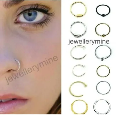 £2.49 • Buy Sterling Silver Nose Ring Hoop 6mm 8mm Small Thin Piercing Stud Body Jewellery