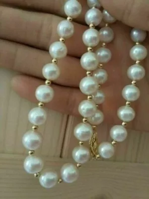 AAA+ 9-10mm Natural Akoya White Pearl Necklace 14kp Gold Clasp 20Inch • $29.99