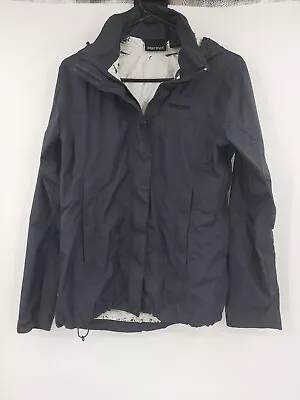 Marmot Women's PreCip Rain Jacket Black Size Small Hooded Distress Lining • $16.88