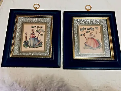 Vintage Turner Style  Prints Southern Belles Set Of 2 Framed By Metal Craft • $29.95