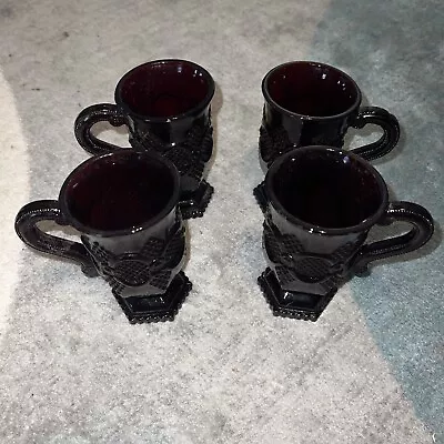 Avon Cape Cod 1876 Ruby Red Glass Pedestal Mugs Set Of 4 • $19.99