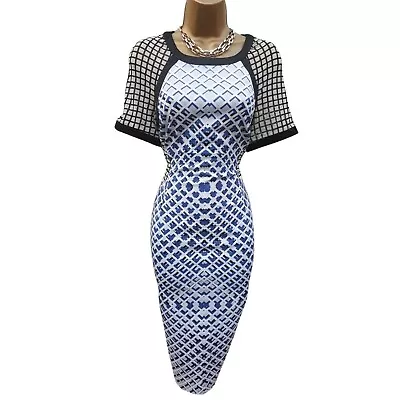 Size 14 UK KAREN MILLEN Signature Check Print Pencil Dress Party Occasion • £64.99