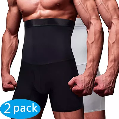 2 Pack Men Tummy Control Shorts Hi-Waist Slim Underwear Body Shaper Boxer Briefs • $6.79