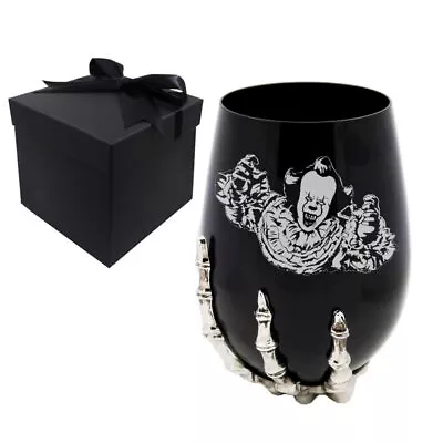 Etchpress Halloween Wine Glass Clown Skeleton Hand Black Stemless Wine Glass • $33.64