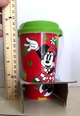 Disney Holiday Ceramic Lidded Travel Mug Tumbler Mickey & Minnie Mouse Xmas • $9.95