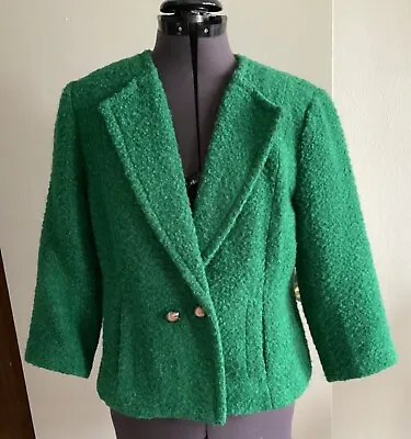 Cabi Green Wool Boucle Cropped Jacket Blazer Excellent Condition Size 6 • $19.99