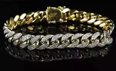 10Ct Round Cut Diamond Miami Curb Cuban Link Men's Bracelet 14K Yellow Gold Over • $489