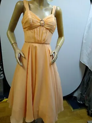 1950s Vintage Peach Chiffon Party Dress • £80