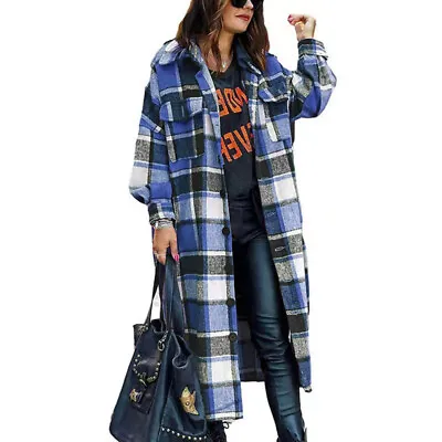 £7.69 • Buy Womens Plaid Check Casual Jacket Shacket Tops Ladies Shirt Loose Coat Overcoat
