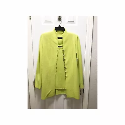 Misook Womens Neon Yellow Jacket Set Size XS/Small Knit Buttons Cardigan + Tank • $37.50