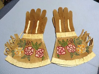 Antique Beaded Gauntlet Gloves ALASKA Inuit Native American Mens Large • $199.90