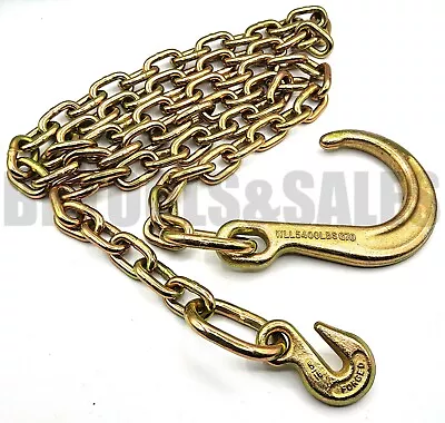 5/16  X 8' Transport Tow Chain 8  J-Hook & Grab Hook G70 Car Wrecker Truck Tie • $39.99