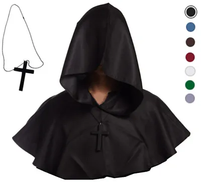 Medieval Cowl Hat Hooded Mantle Wicca Pagan Cosplay Hat & Necklace Halloween Hat • $11.99