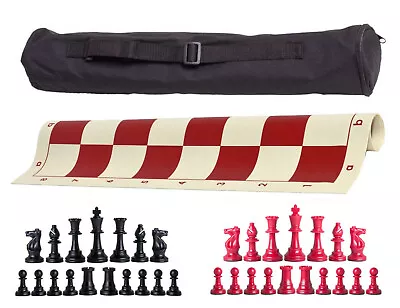 Archer Single Weight Chess Set - Vinyl Board W/ Pieces & Bag - Black Red • $27.95