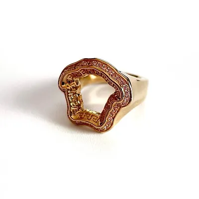 VERSACE La Medusa Curve Pink Swarovski Crystals Gold Tone Metal Ring 6 US / 13 • $249