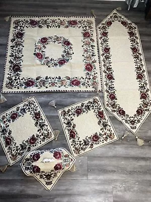 Tablecloth Arabic Mosaic Patterns Middle Eastern Antique Oriental 5 Piece Set￼ • $90