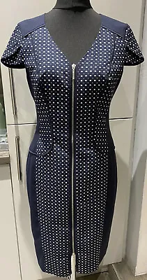 M & S Autograph Navy Dotted Zip Front Dress Size 12 UK • £10