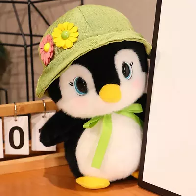 Kawaii Cartoon Penguin With Flower Hat Plush Toy Stuffed Animal Penguin Plushies • £35.99