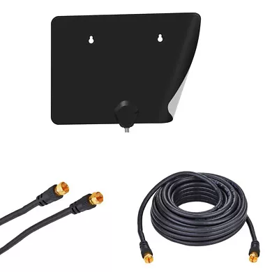 TV Digital Indoor Antenna Dual-Color Flat W/RG6 Coaxial Cable HDTV VHF UHF LOT • $14.99