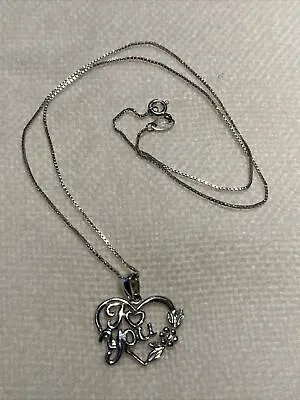 Sterling Silver 18 Inch Necklace/Charm 925 Heart I Love You • $29.95