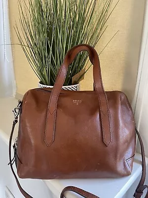 Lovely FOSSIL Brown Leather Barrel Style Cross Body Messenger Bag • £25.99