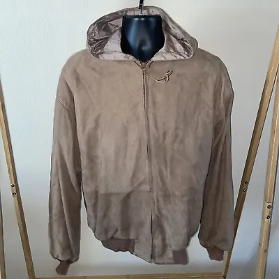 Vintage Men’s Brown Leather Suede Bomber Jacket XL Made In USA Coat Hooded • $73.24