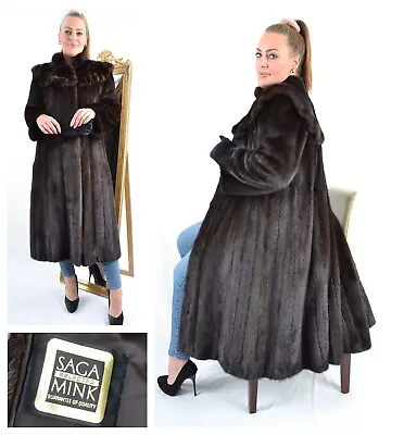 Us4528 Real Saga Mink Fur Coat Full Length Ranch Mink Size L - Nerzmantel • $299