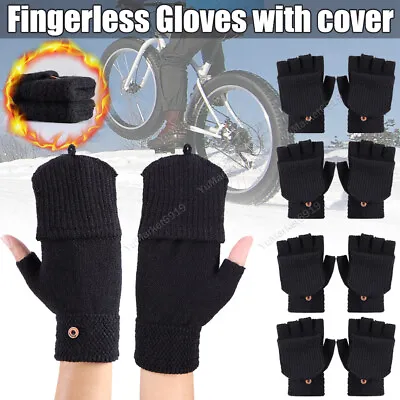 Winter Knitted Fingerless Gloves Thermal Insulation Warm Convertible Mittens • $7.21