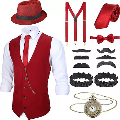 Mens Gangster Mafia Pimp Adult Fancy Dress Tie Hat Cigar Braces 1920's Outfit • £11.79