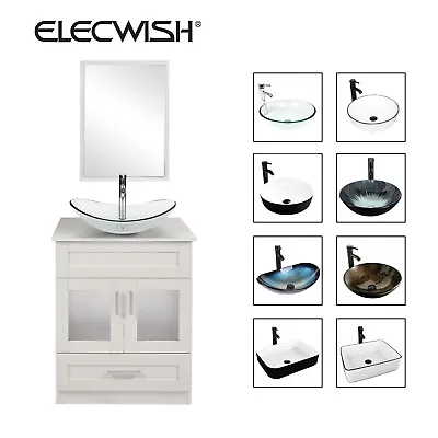 24in Bathroom Vanity Set Bathroom Cabinet With Mirror & Vessel Sink Faucet Combo • $249.98