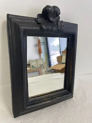 Vintage Antique Borghese Black Painted Framed Wooden Mirror 7.5  H Wall • $55