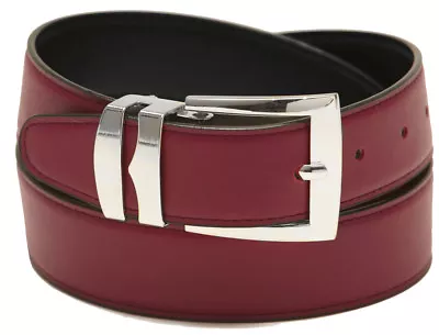 Men's Belt Reversible Wide Bonded Leather Silver-Tone Buckle Over 20 Colors • $18.95