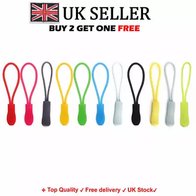 Set Of 5 / 10 Zip Pull Zipper Puller Cord Slider Fastener Jacket Bag Backpack • £2.69