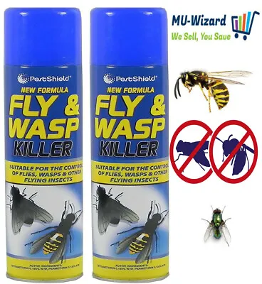 2xFLY AND WASP KILLER SPRAY Kills Flies Wasp Midges Mosquito Fast Acting 300ml • £27.99
