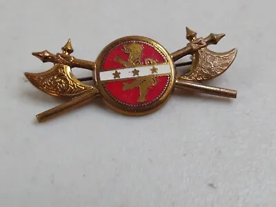 Vintage Coat Of Arms Enamel Brooch Pin Crossed Axe Lion Stars  • $9.74