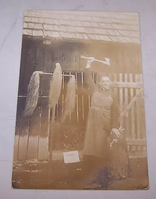 UNKNOWN Real Photo Postcard ? VOODOO PRIEST ? Chicken Sacrifice Hatchet • $25