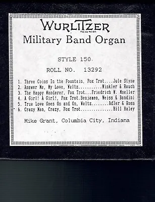 Wurlitzer Style 150 Band Organ Music Roll No. 13292 • $80
