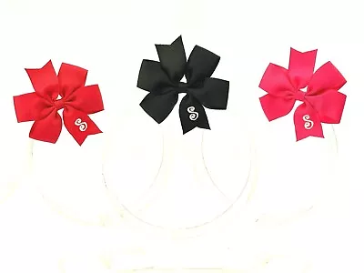 3 Personalized Hairbows Lot Girls Monogram Black Red Hot Pink- Initial S • $9.99