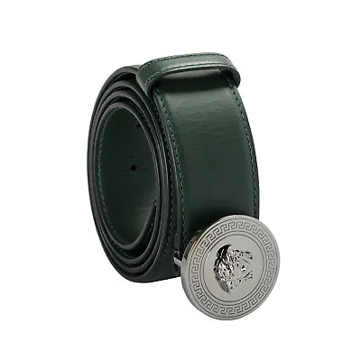 Versace Dark Green 100% Leather Metal Buckle Decorated Medusa Belt US 38 IT 95 • $369.99