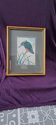 £0.99 • Buy Vintage JJ Cash's Miniature Framed Woven Silk Bird Picture Kingfisher 6” X 7.5”
